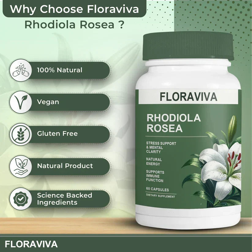 Rhodiola Rosea Capsules - Floravida for Energy, Focus, Mood - 60 Capsules.1