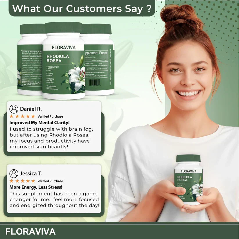 Rhodiola Rosea Capsules - Floravida for Energy, Focus, Mood - 60 Capsules.1