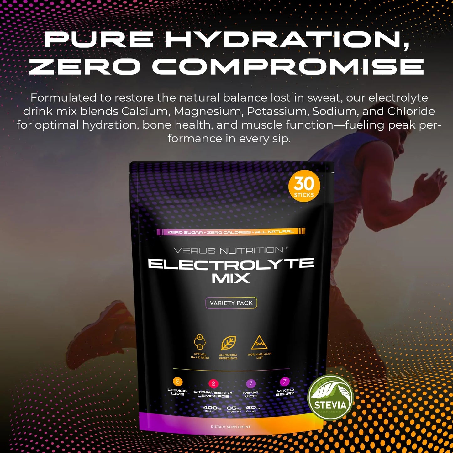 Variety Electrolyte Hydration Stick 30-Pack - 0 Calorie, Sugar-Free Natural Blend Minerals Mix for Keto & Vegan Diets (Chloride, Sodium)
