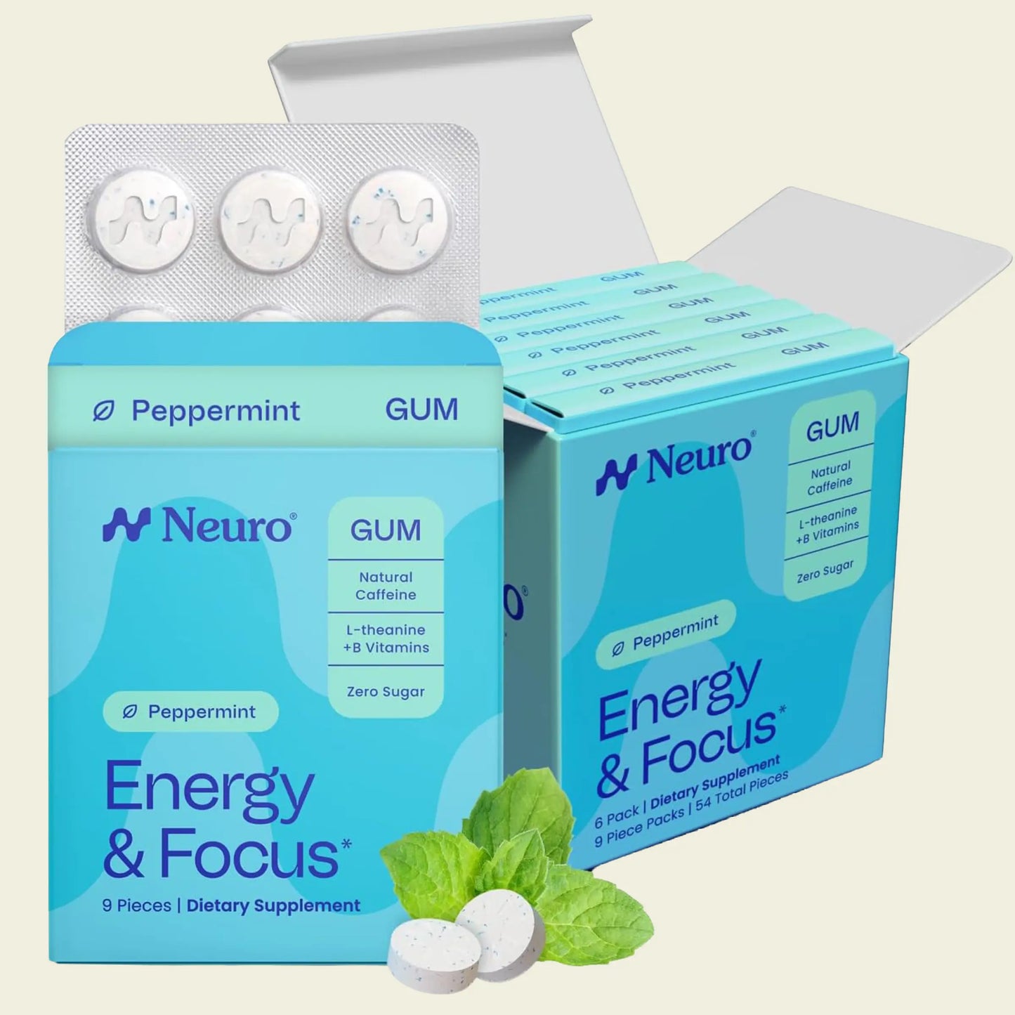 Neuro Peppermint Energy & Focus Gum/Mints - Sugar Free with Natural Caffeine, L-theanine, Vitamin B12 & Vitamin B6