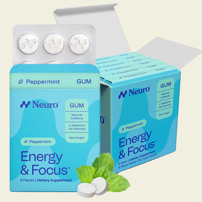 Neuro Peppermint Energy & Focus Gum/Mints - Sugar Free with Natural Caffeine, L-theanine, Vitamin B12 & Vitamin B6