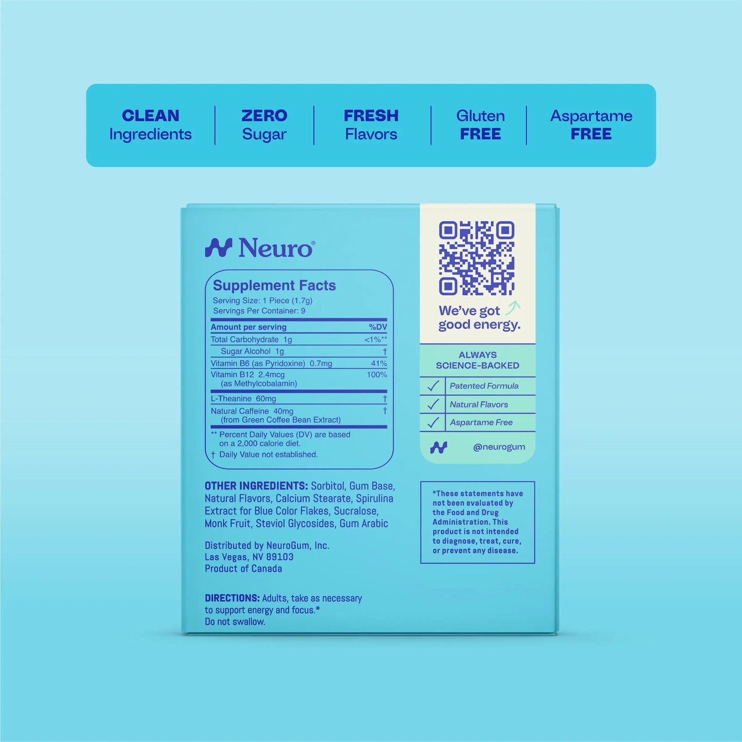 Neuro Peppermint Energy & Focus Gum/Mints - Sugar Free with Natural Caffeine, L-theanine, Vitamin B12 & Vitamin B6