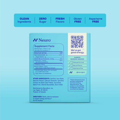 Neuro Peppermint Energy & Focus Gum/Mints - Sugar Free with Natural Caffeine, L-theanine, Vitamin B12 & Vitamin B6