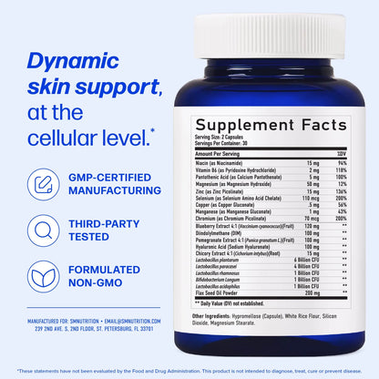 Clear Skin Acne Supplement with Zinc, DIM & Probiotics | 3-in-1 Balance, Clarify, Restore Support with Hyaluronic Acid & Skin Support Vitamins | For Women & Men | Oral Hormonal Acne Pills