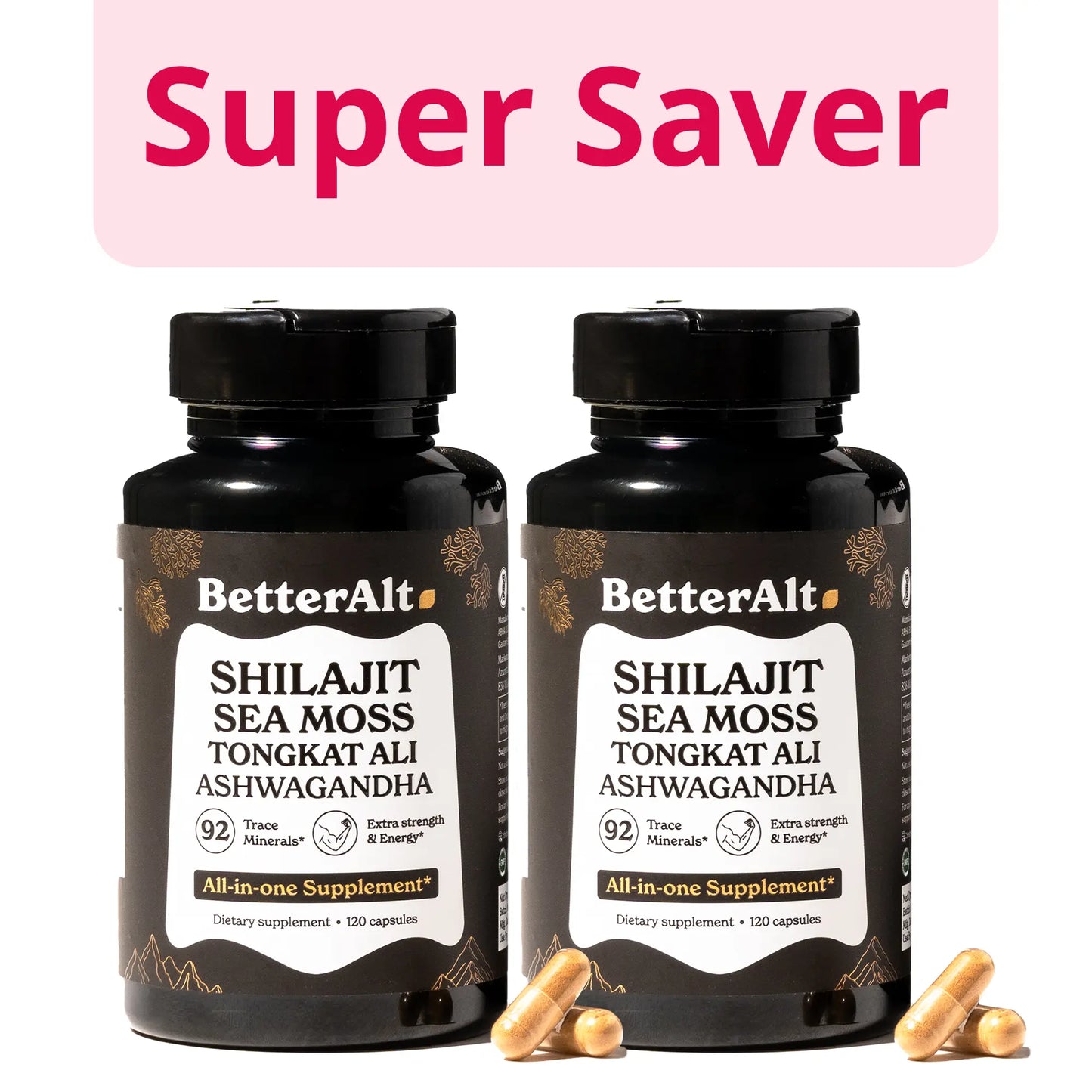BetterAlt GOLD+ Shilajit, Ashwagandha & Sea Moss Capsules | Lab-Tested for Purity | Helps Boost Energy & Immunity | 2-Month Pack