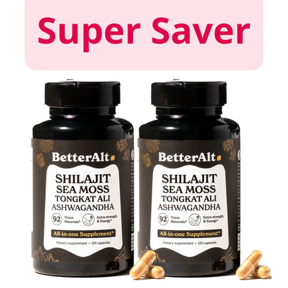 BetterAlt GOLD+ Shilajit, Ashwagandha & Sea Moss Capsules | Lab-Tested for Purity | Helps Boost Energy & Immunity | 2-Month Pack